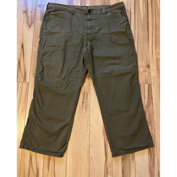 CE Schmidt Mens Canvas Flannel Lined Workwear 44x30 Carpenter Olive Green Pants - Picture 1 of 12